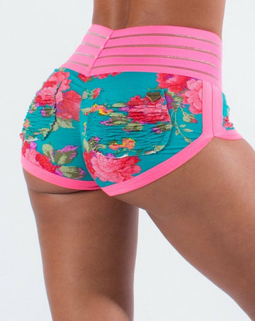 Aqua Floral (Cute Booty Shorts) Xxs Shorts